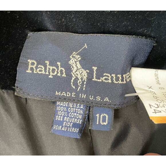 Ralph Lauren Navy Blue Velvet Fox Crest Blazer Jacket Womens 10 Embroidered Horn - Picture 10 of 10